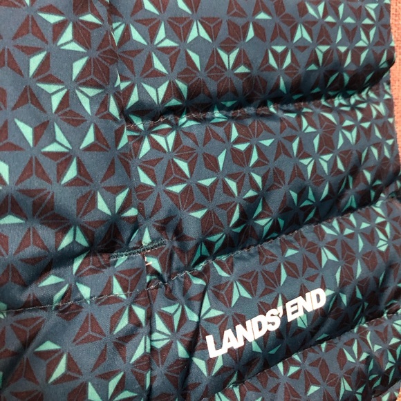 Lands' End Tall Down Puffer Vest 600 fill power Balsam Teal Micro Geo Medium New - Picture 6 of 13